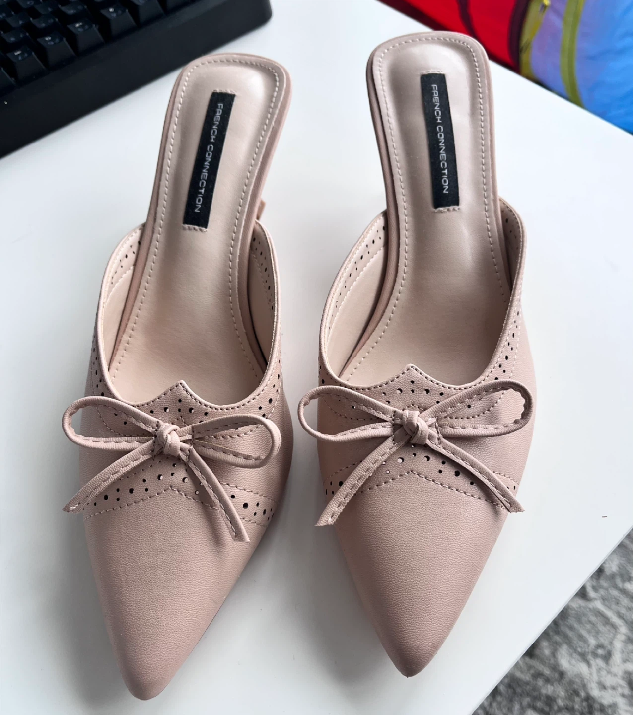 French Connection Pink Mules with Bow Detail