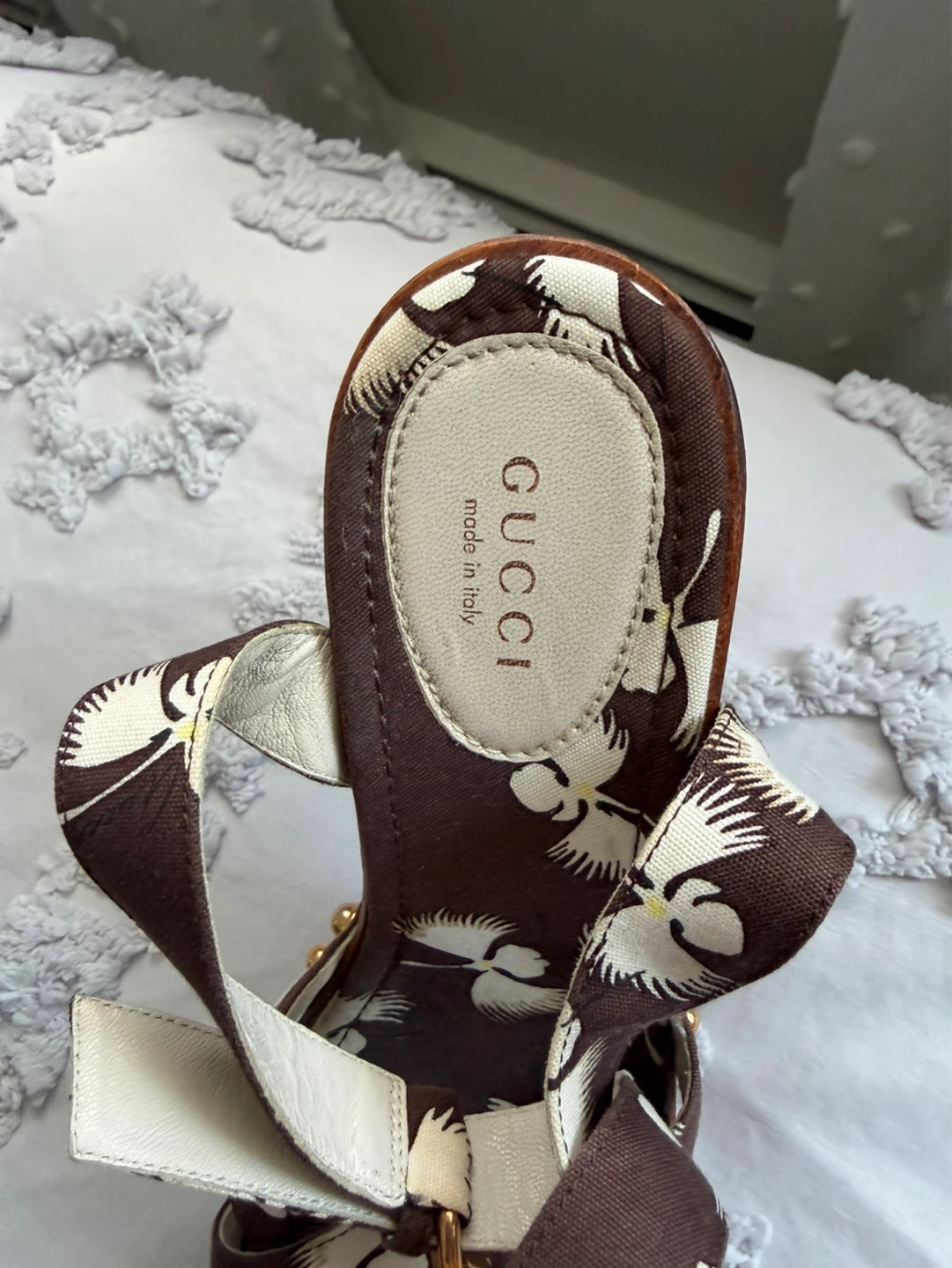 Gucci Wood Platform Heels - Brown Floral Print - photo 3