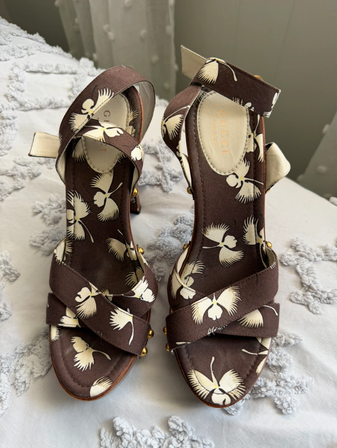 Gucci Wood Platform Heels - Brown Floral Print - photo 2