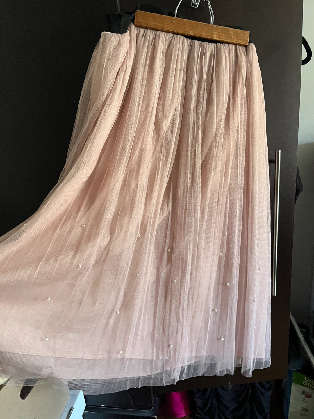 Pink Tulle Midi Skirt with Pearls - photo 2