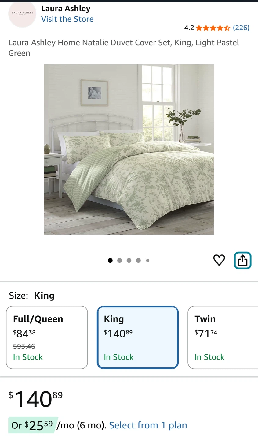 Laura Ashley King Duvet Cover Set - Pastel Green