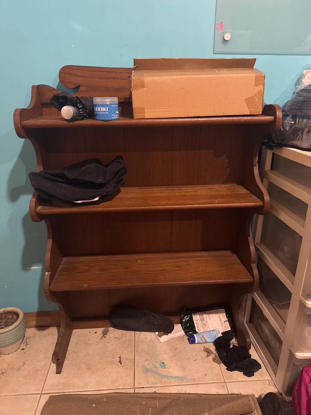 Wooden Tiered Shelf Unit