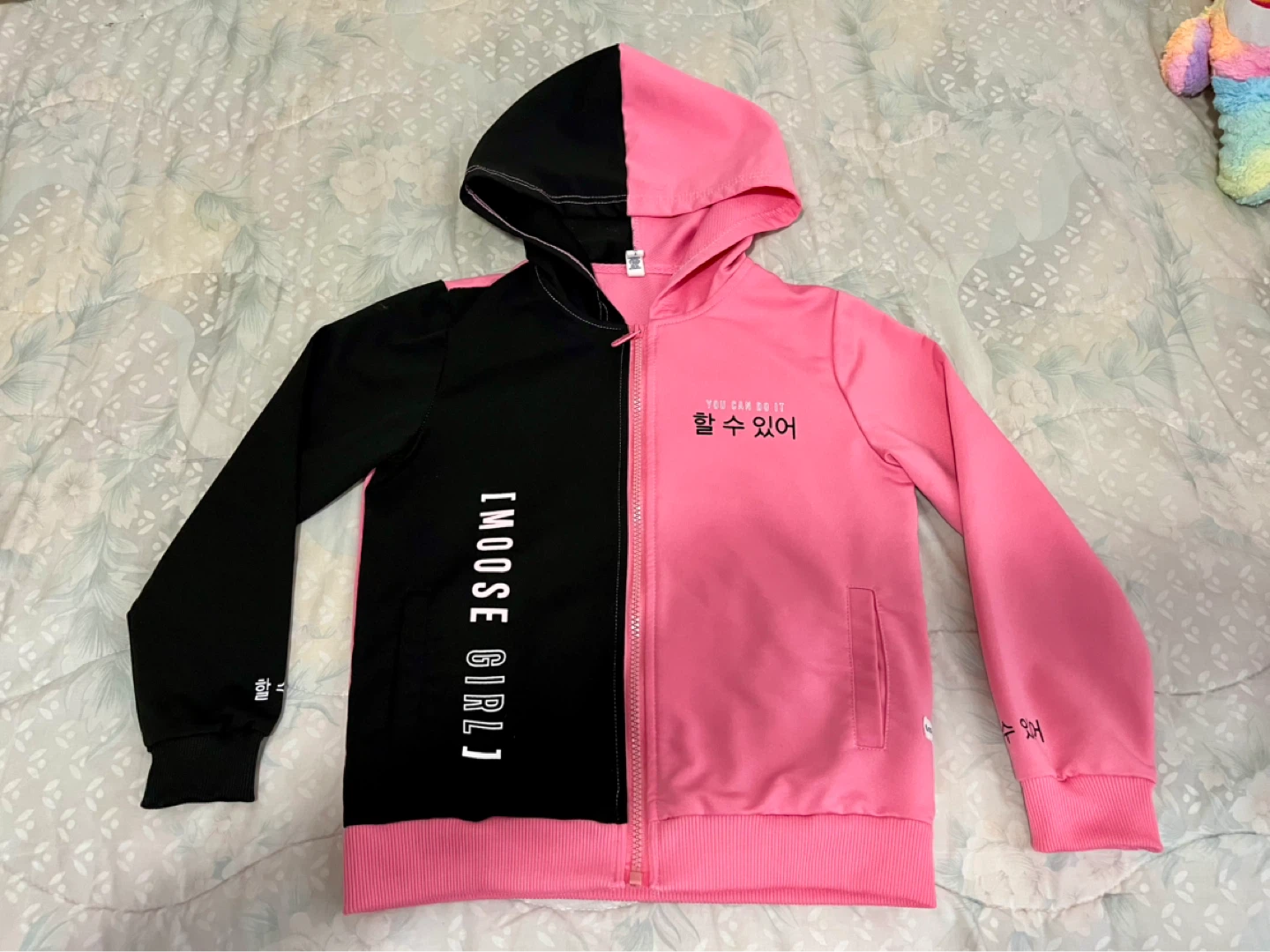 Moose Girl Hoodie Size 8 Pink/Black