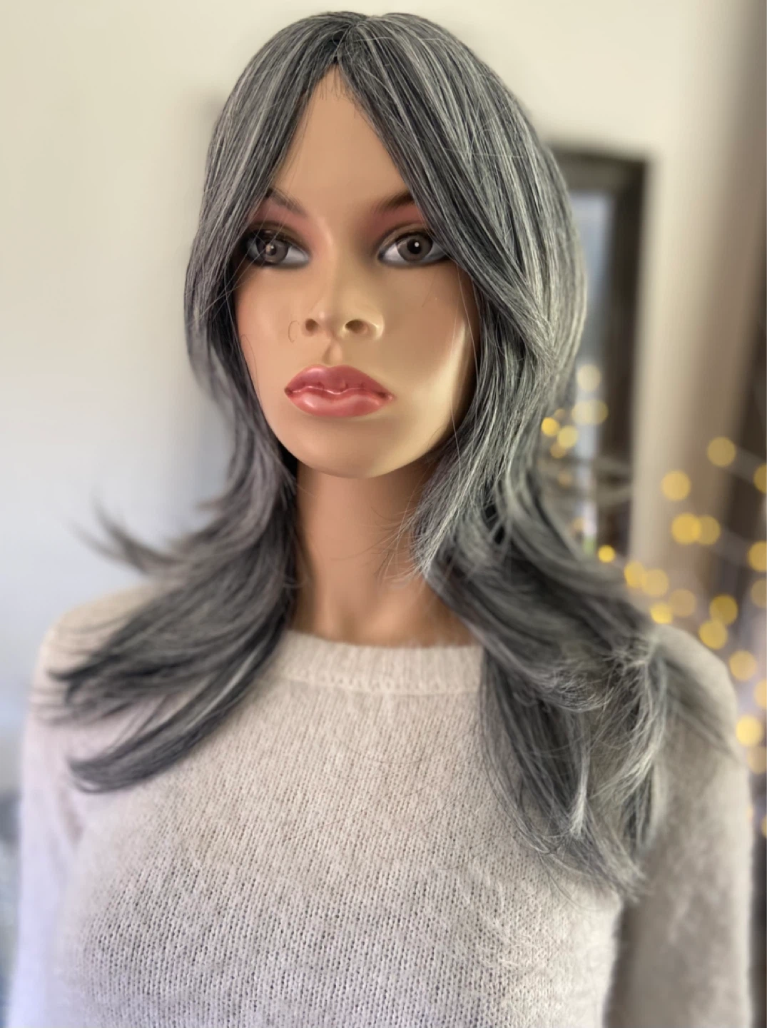 NWOT 20” Long Layered Salt & Pepper Grey Silver Synthetic Wig