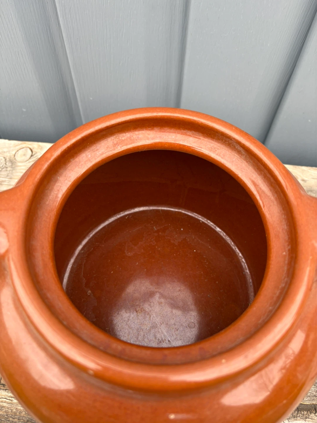 Vintage Brown Ceramic Bean Pot with side handles - photo 2