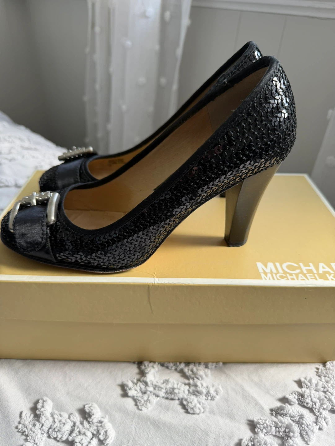 Michael Kors Black Sequin Heels with Buckle - photo 2