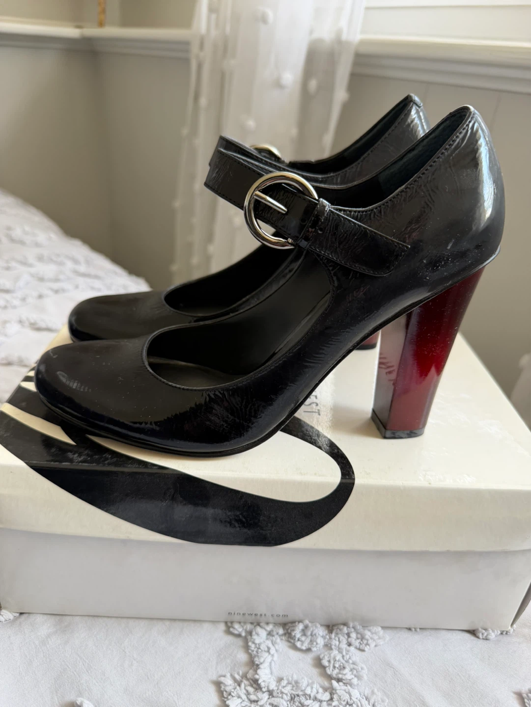 Nine West Black Patent Mary Jane Heels Size 7.5 M - photo 5