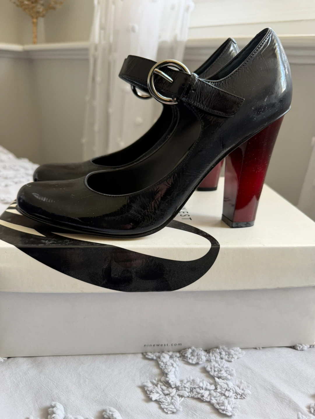 Nine West Black Patent Mary Jane Heels Size 7.5 M - photo 4