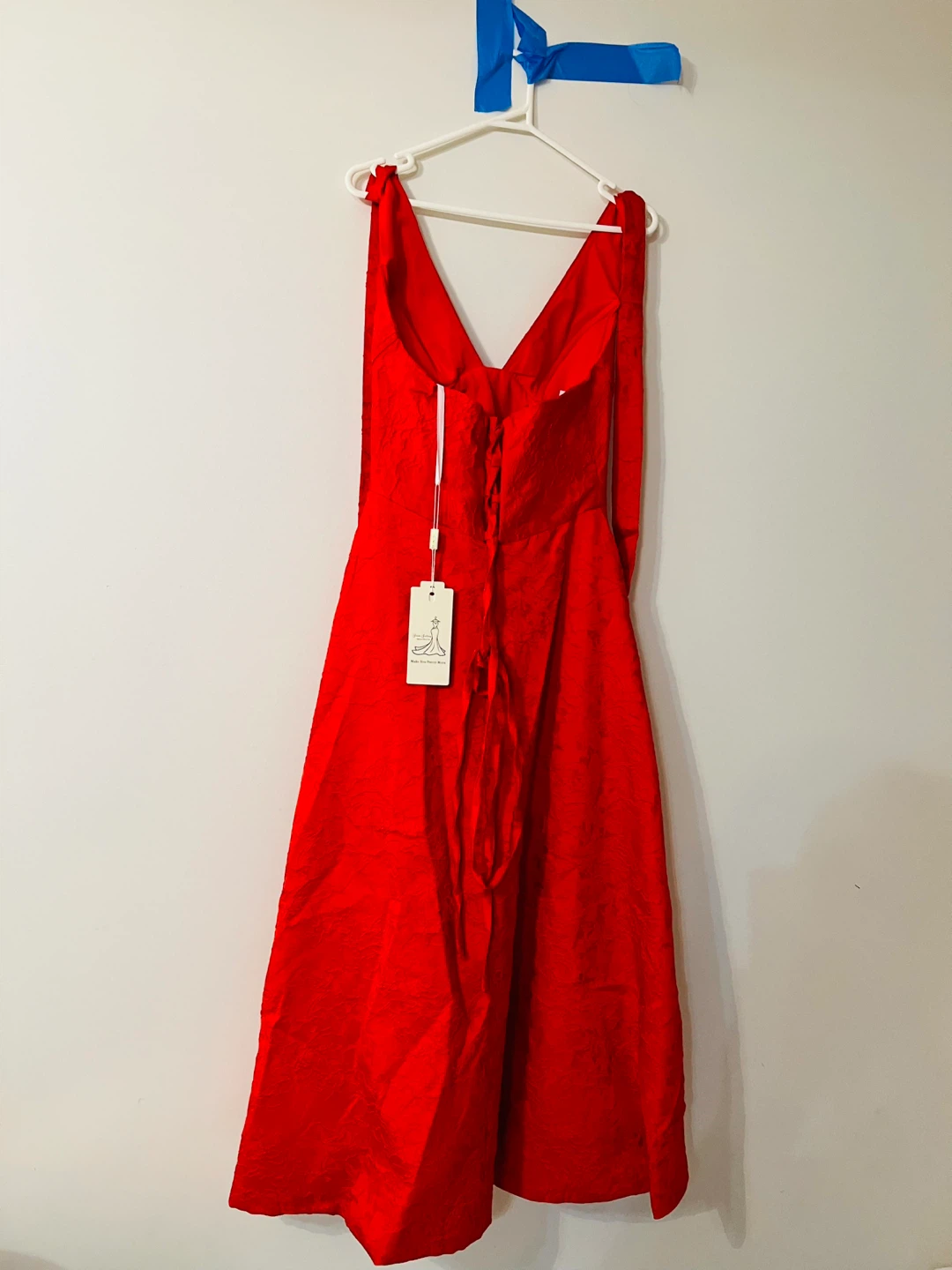 Red Lace-Up Midi Dress