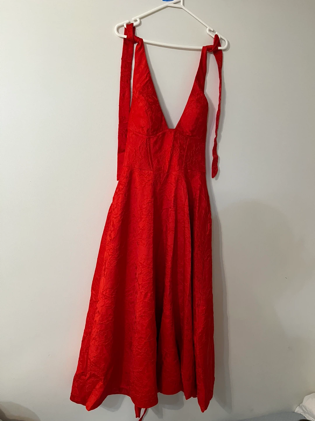Red Lace-Up Midi Dress - photo 3
