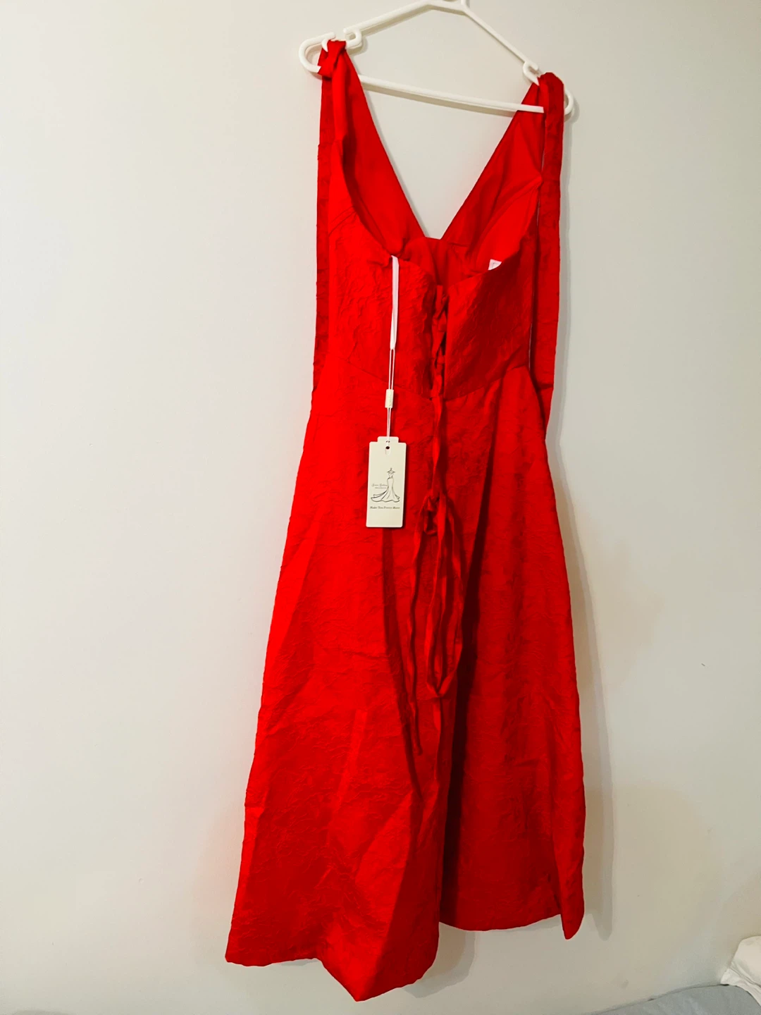 Red Lace-Up Midi Dress - photo 2