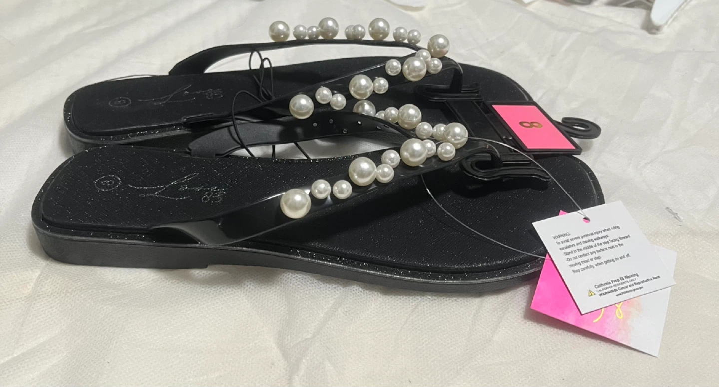 Black Pearl Embellished Flip Flops - Size 8 - photo 2