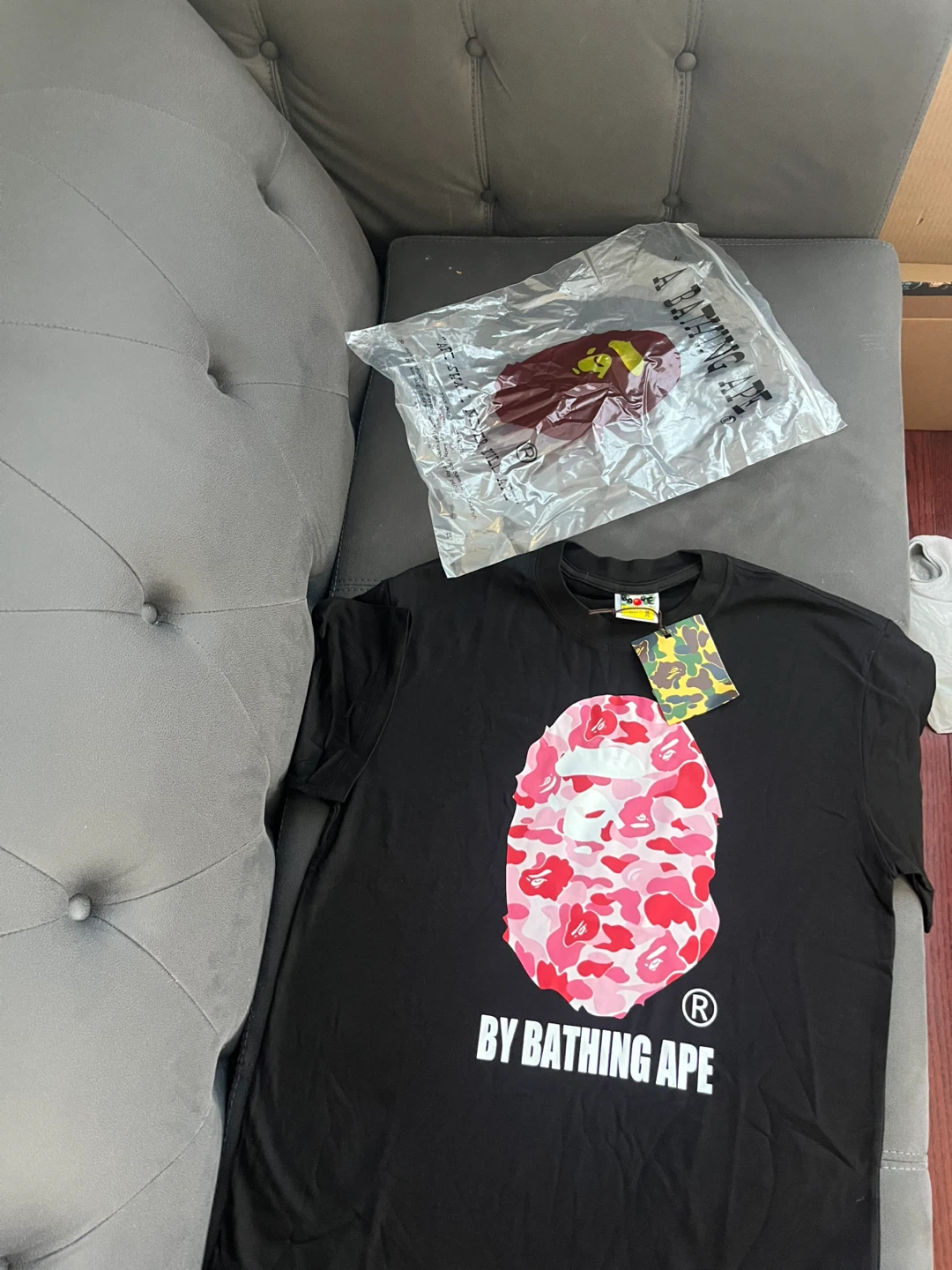 A Bathing Ape BAPE Shark Camo T-Shirt Black Pink - photo 2