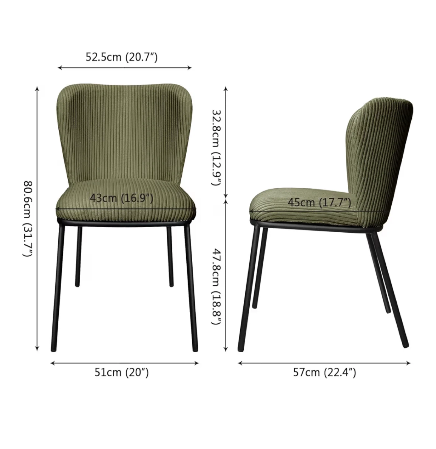 Olive Green Corduroy Dining Chair with Metal Frame - photo 4