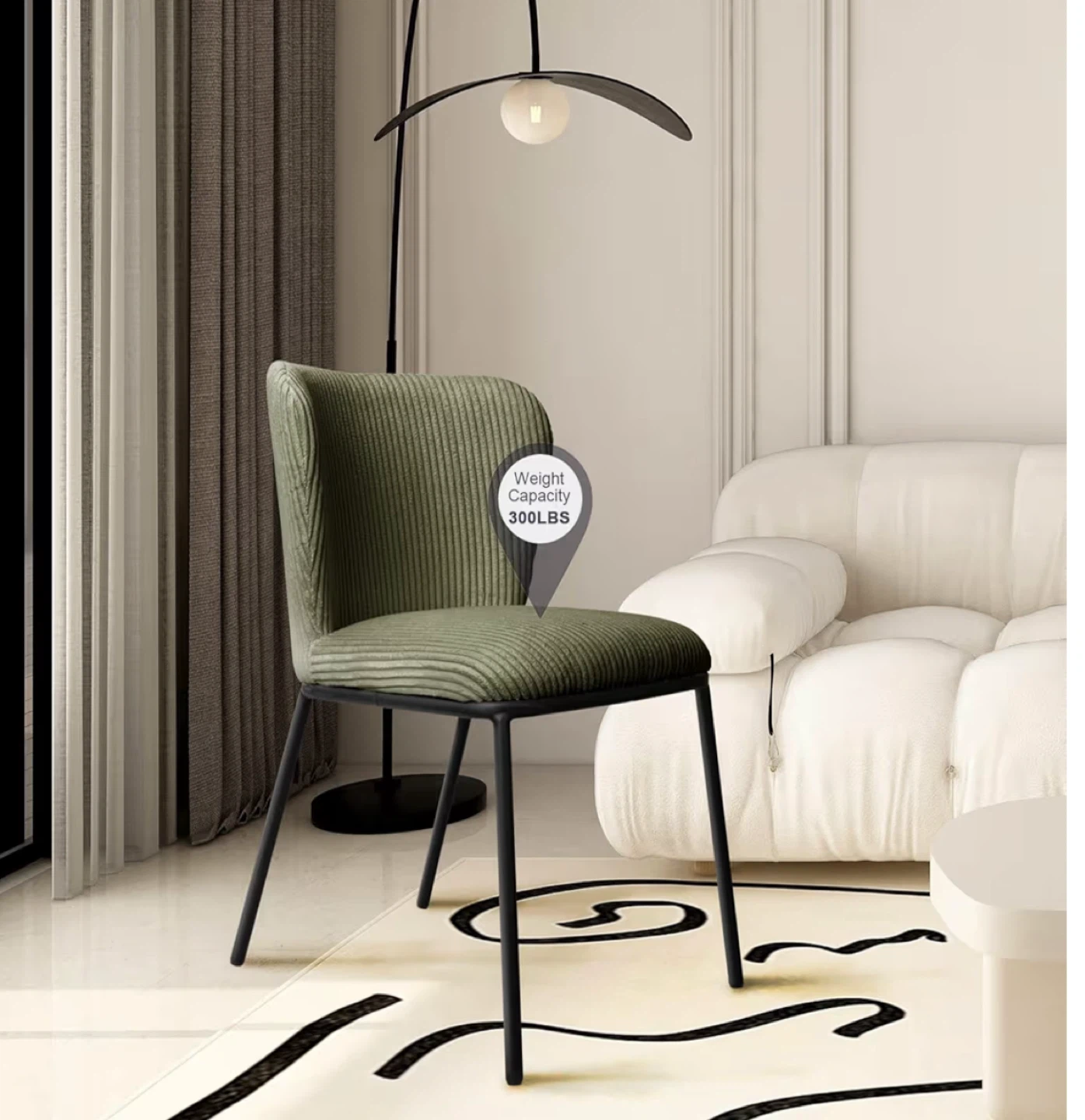 Olive Green Corduroy Dining Chair with Metal Frame - photo 2