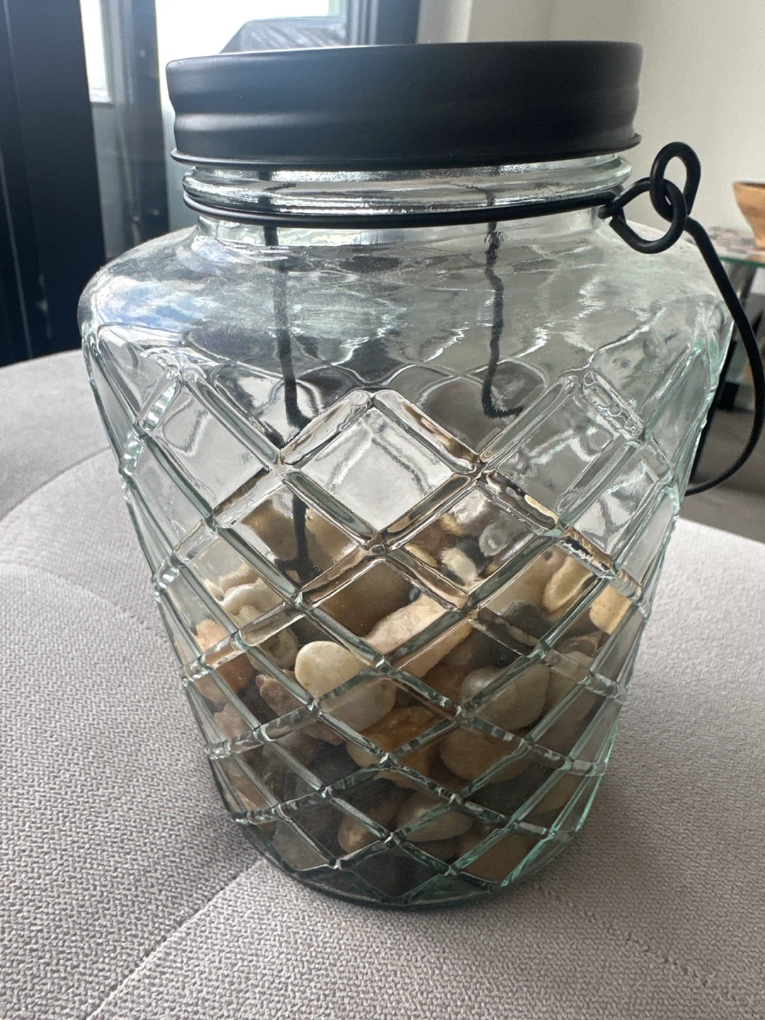 Decorative Glass Jar with Lid and Stones