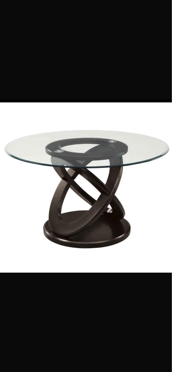 Glass Top Dining Table with Dark Wood Base