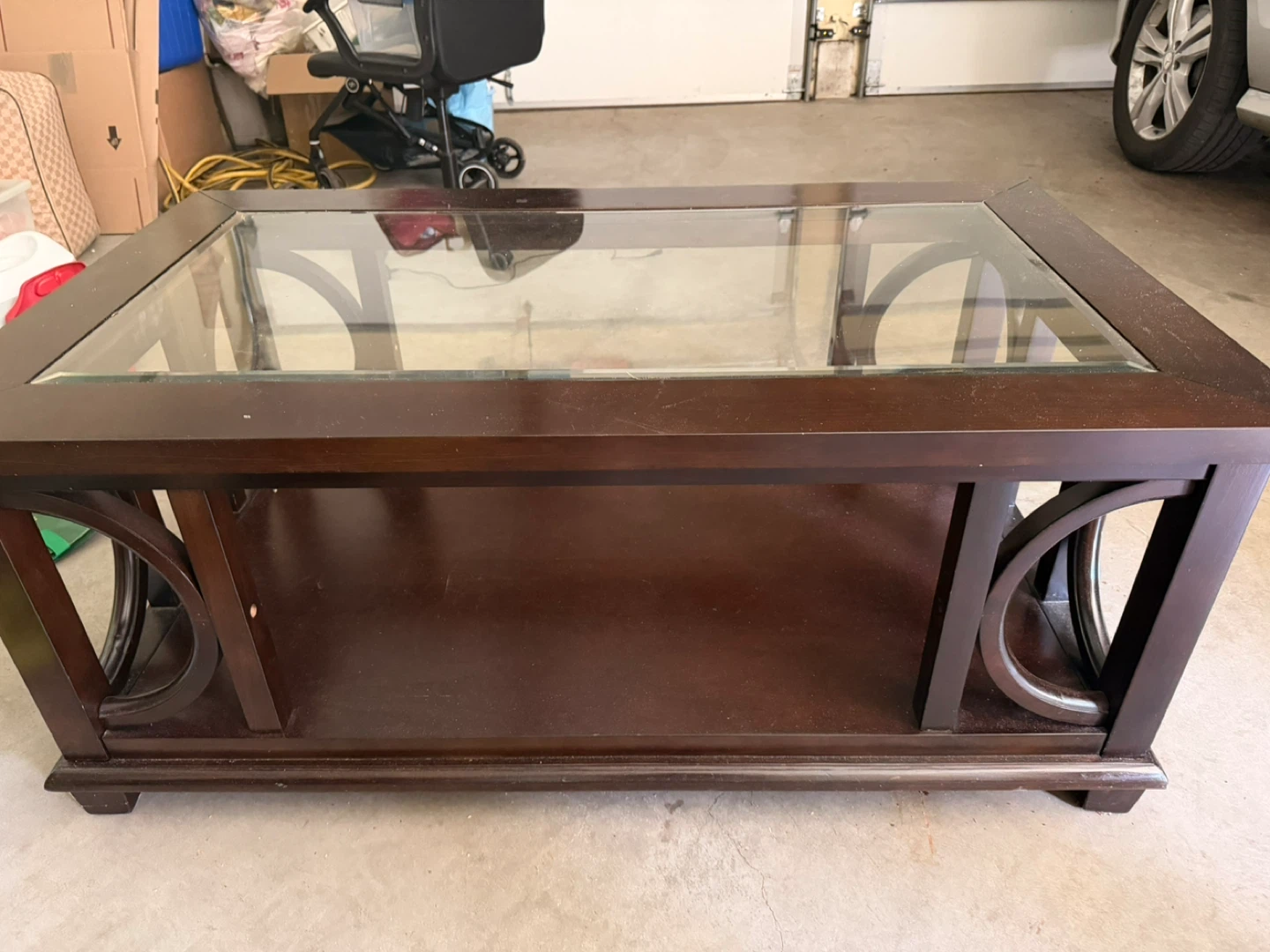 Dark Wood Coffee Table with Glass Top - photo 3
