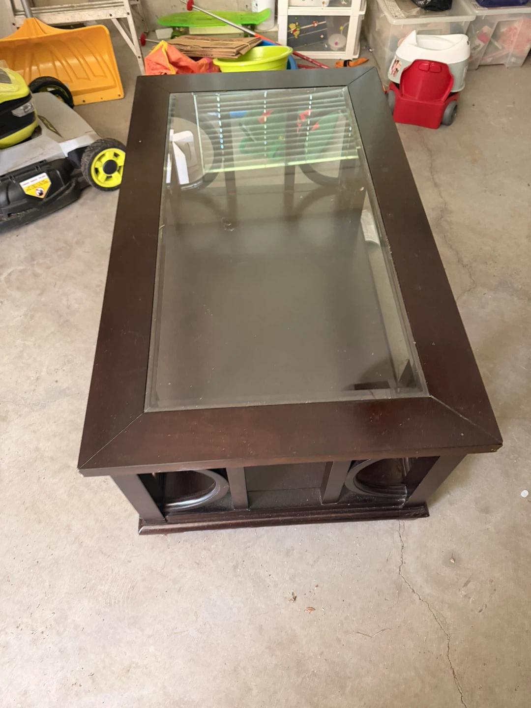 Dark Wood Coffee Table with Glass Top
