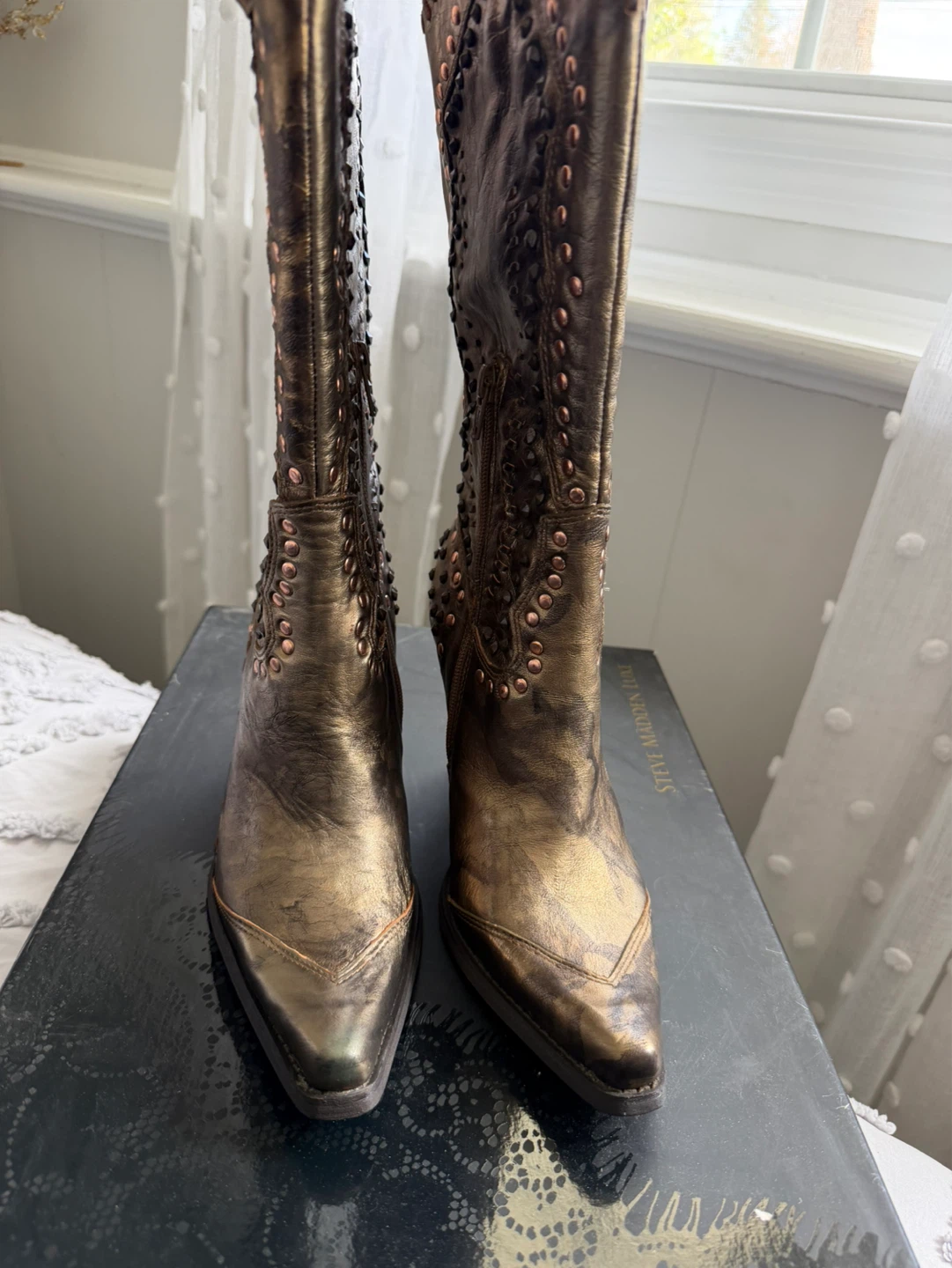 Steve Madden Studded Tall Boots Bronze Women's Size 7.0