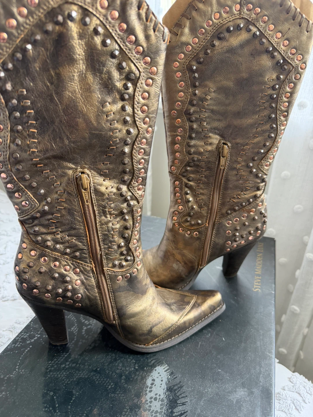 Steve Madden Studded Tall Boots Bronze Women's Size 7.0 - photo 5