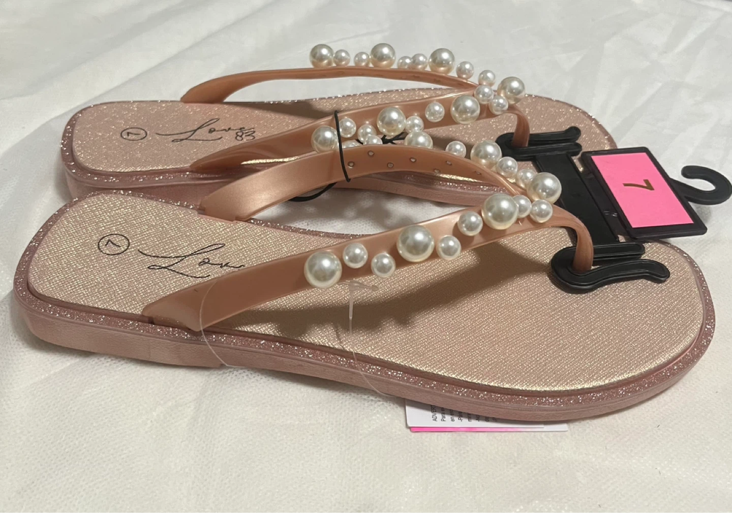 Rose Gold Pearl Embellished Flip Flops - Size 7 - photo 2