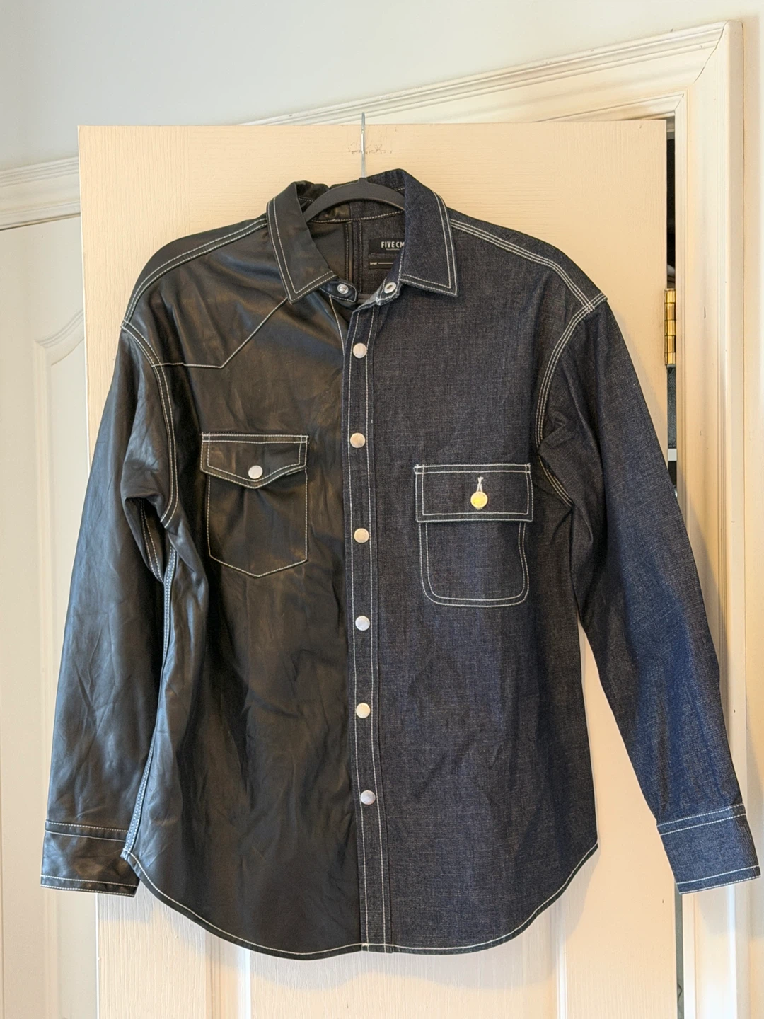 FIVE CM Denim & Faux Leather Shirt - Size S