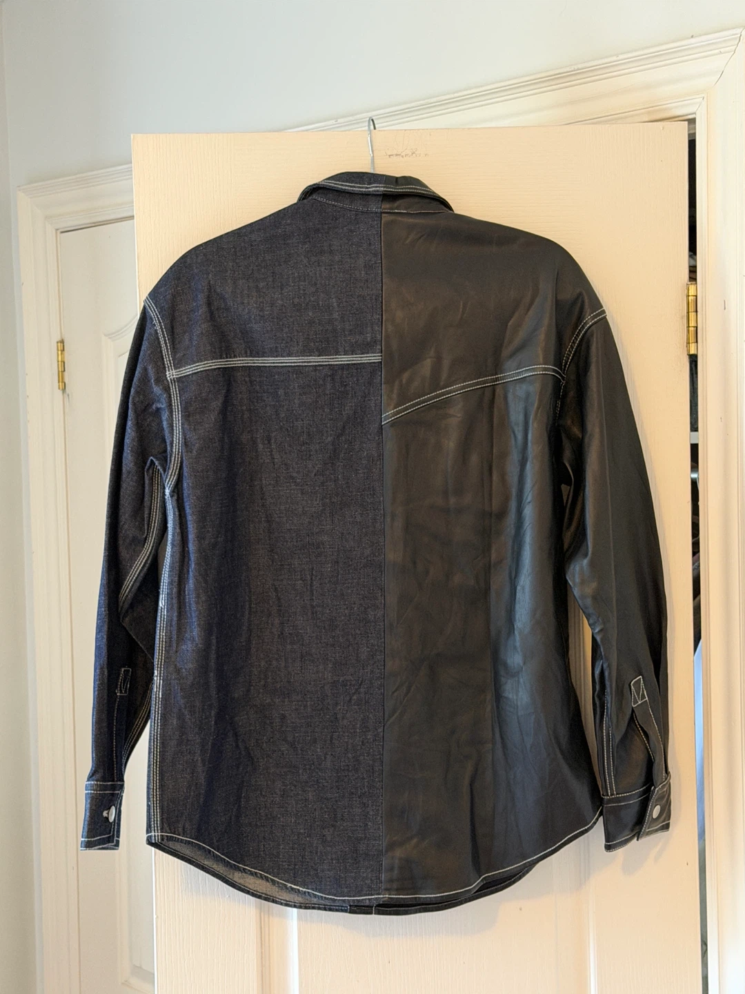 FIVE CM Denim & Faux Leather Shirt - Size S - photo 2