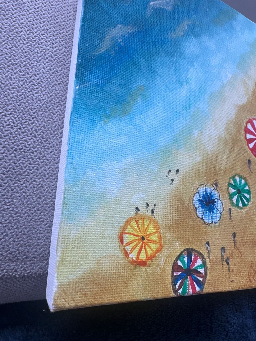 Canvas Painting of Beach Scene with Umbrellas - photo 2