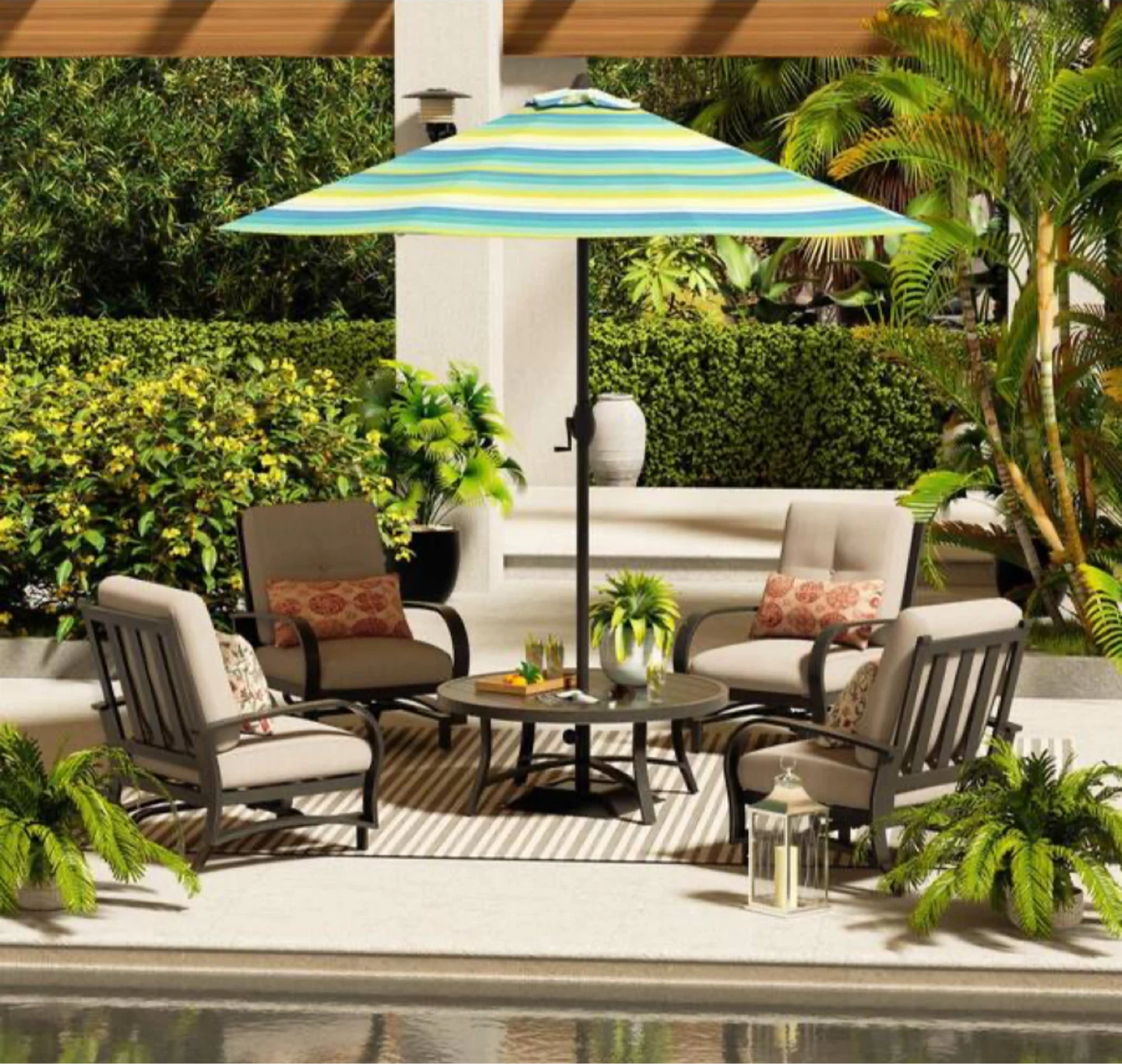 OUTDOOR PATIO SET: 3x Chairs + 1x Table + 3x Cushions