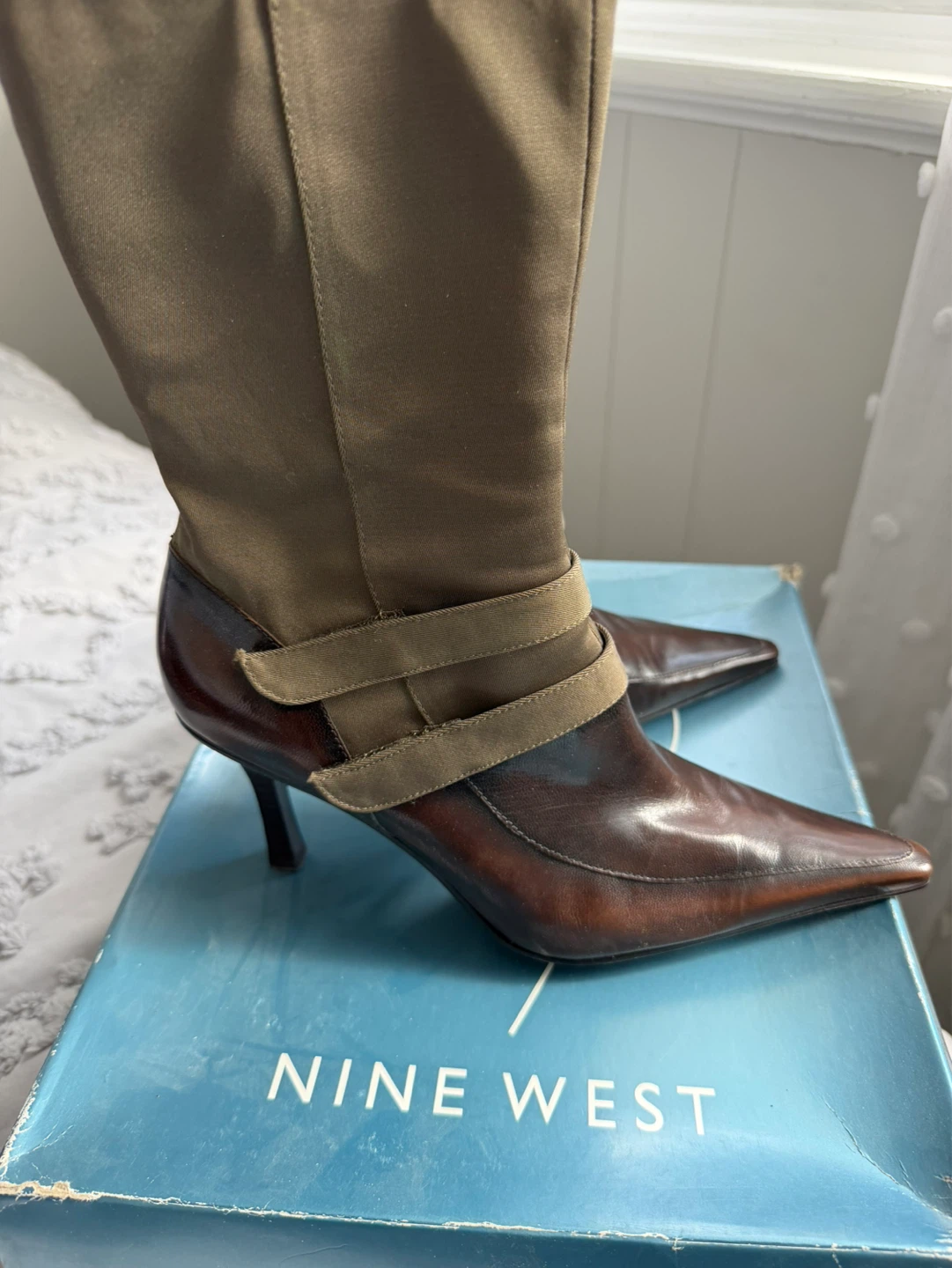 Nine West Women's Brown Leather & Fabric Heel Boots Size 7 M - photo 3