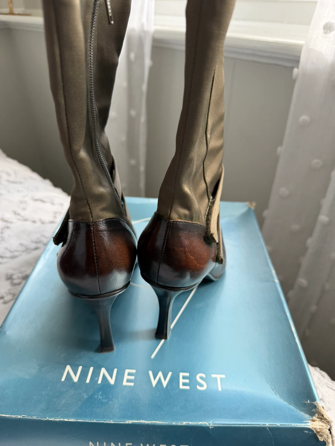 Nine West Women's Brown Leather & Fabric Heel Boots Size 7 M - photo 4