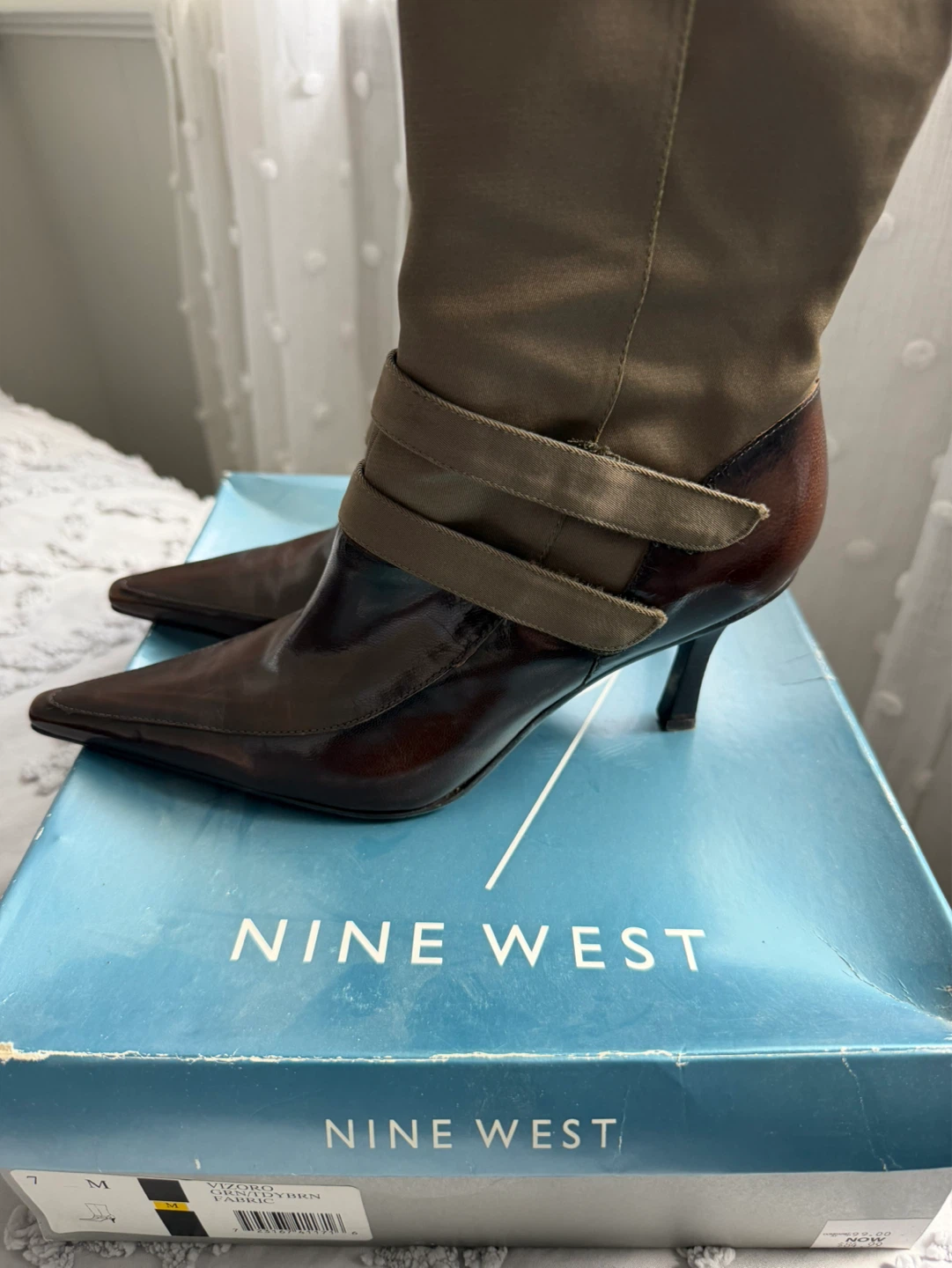 Nine West Women's Brown Leather & Fabric Heel Boots Size 7 M - photo 5