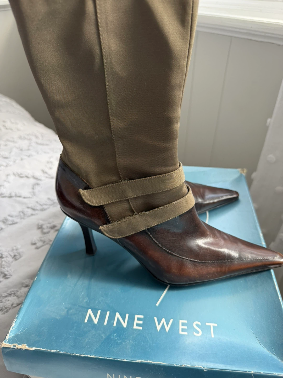 Nine West Women's Brown Leather & Fabric Heel Boots Size 7 M - photo 2