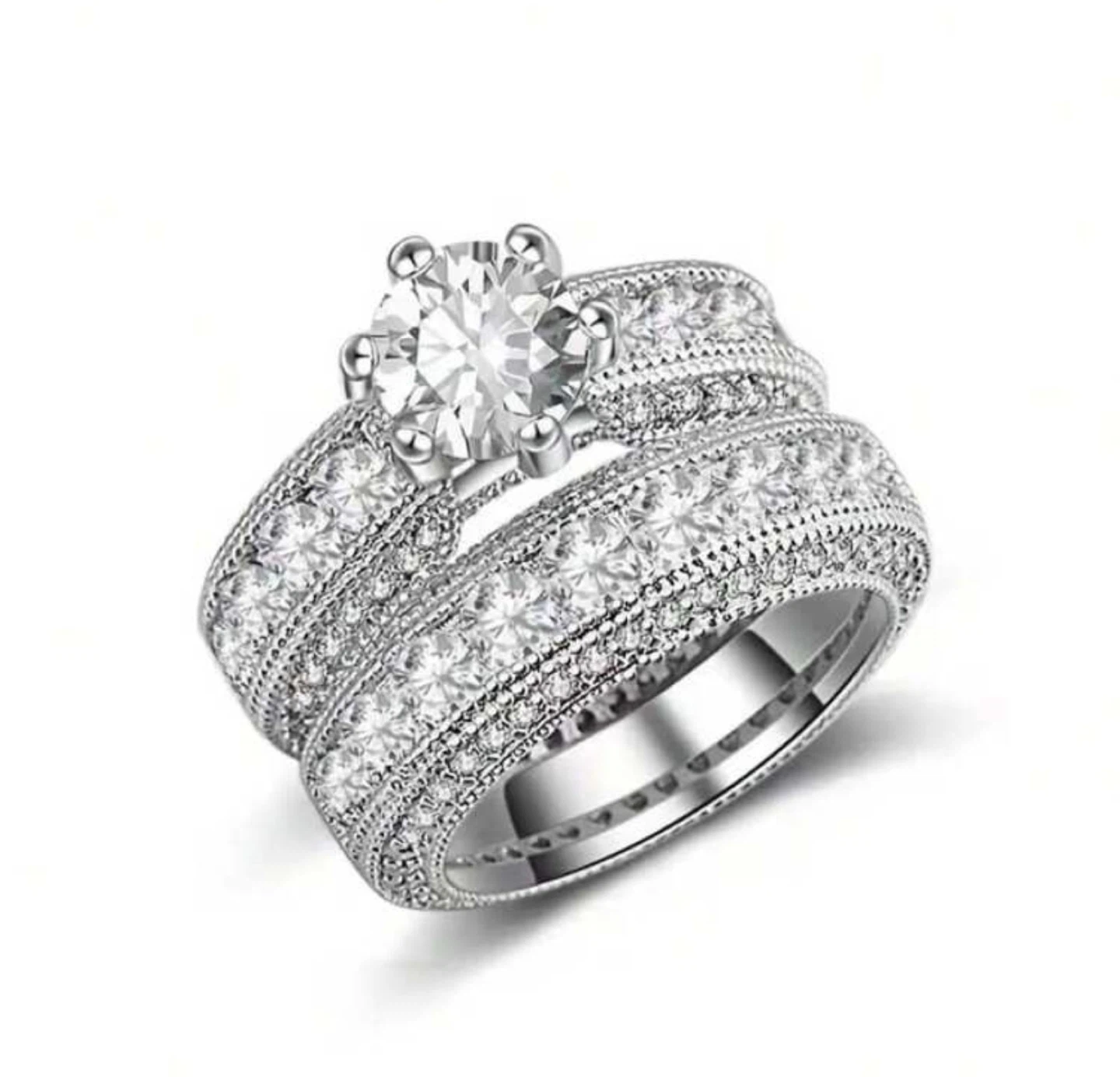 Sterling Silver Cubic Zirconia Ring Set - photo 3