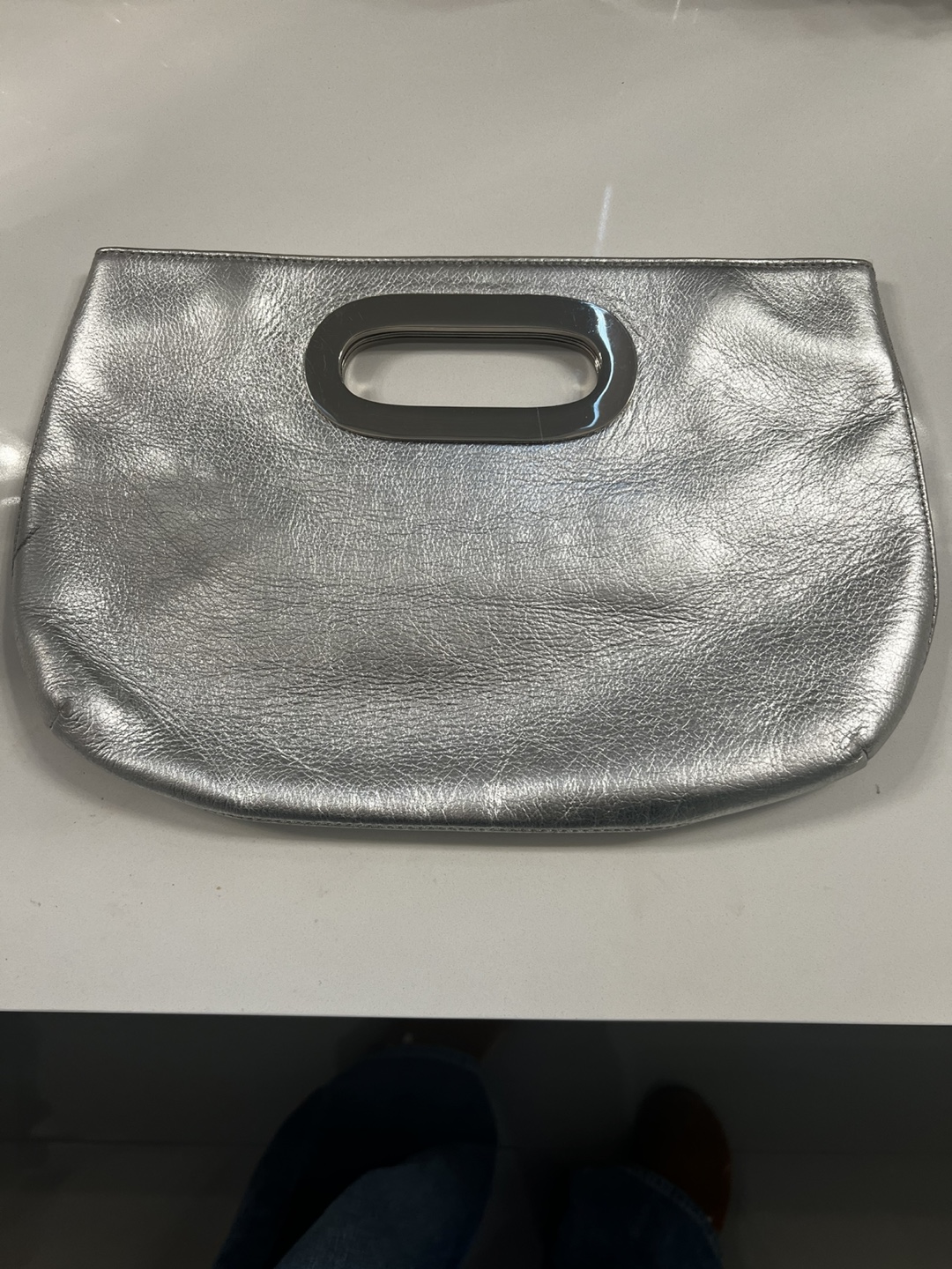 DANIER Genuine Leather Silver Clutch Bag