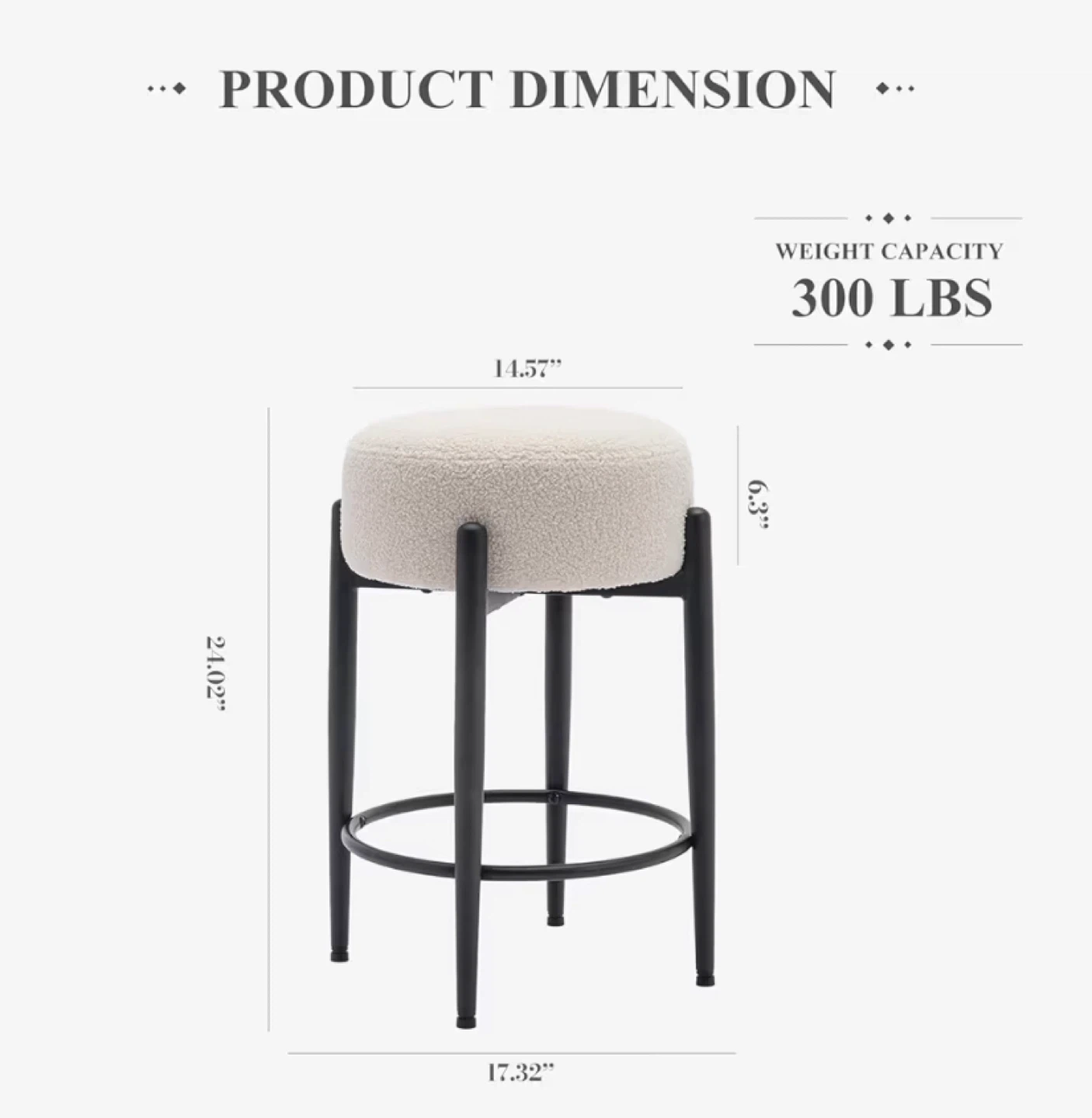 COLAMY Modern Bar Stools Set of 2 Cream Sherpa Counter Height - photo 5