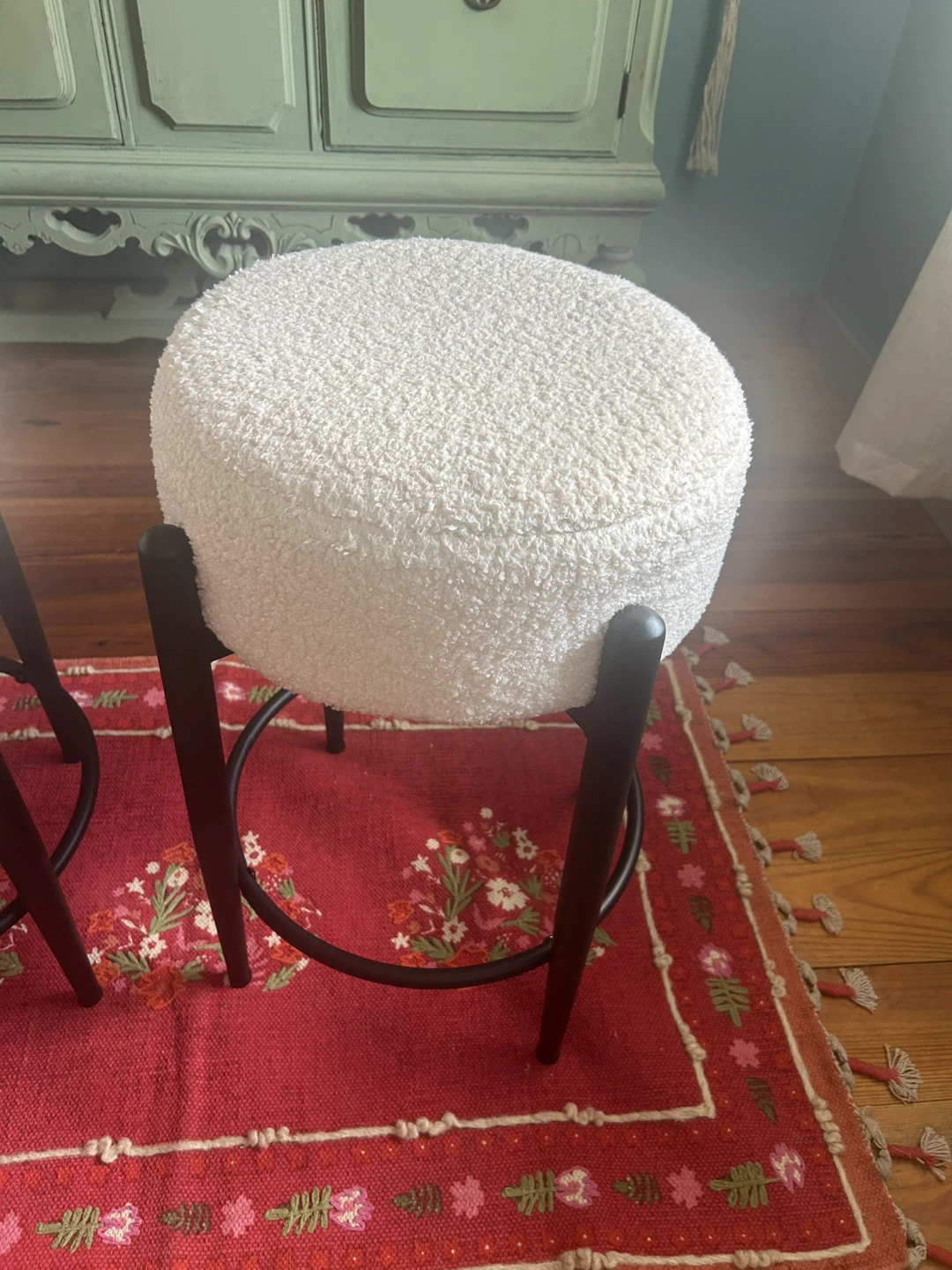 COLAMY Modern Bar Stools Set of 2 Cream Sherpa Counter Height