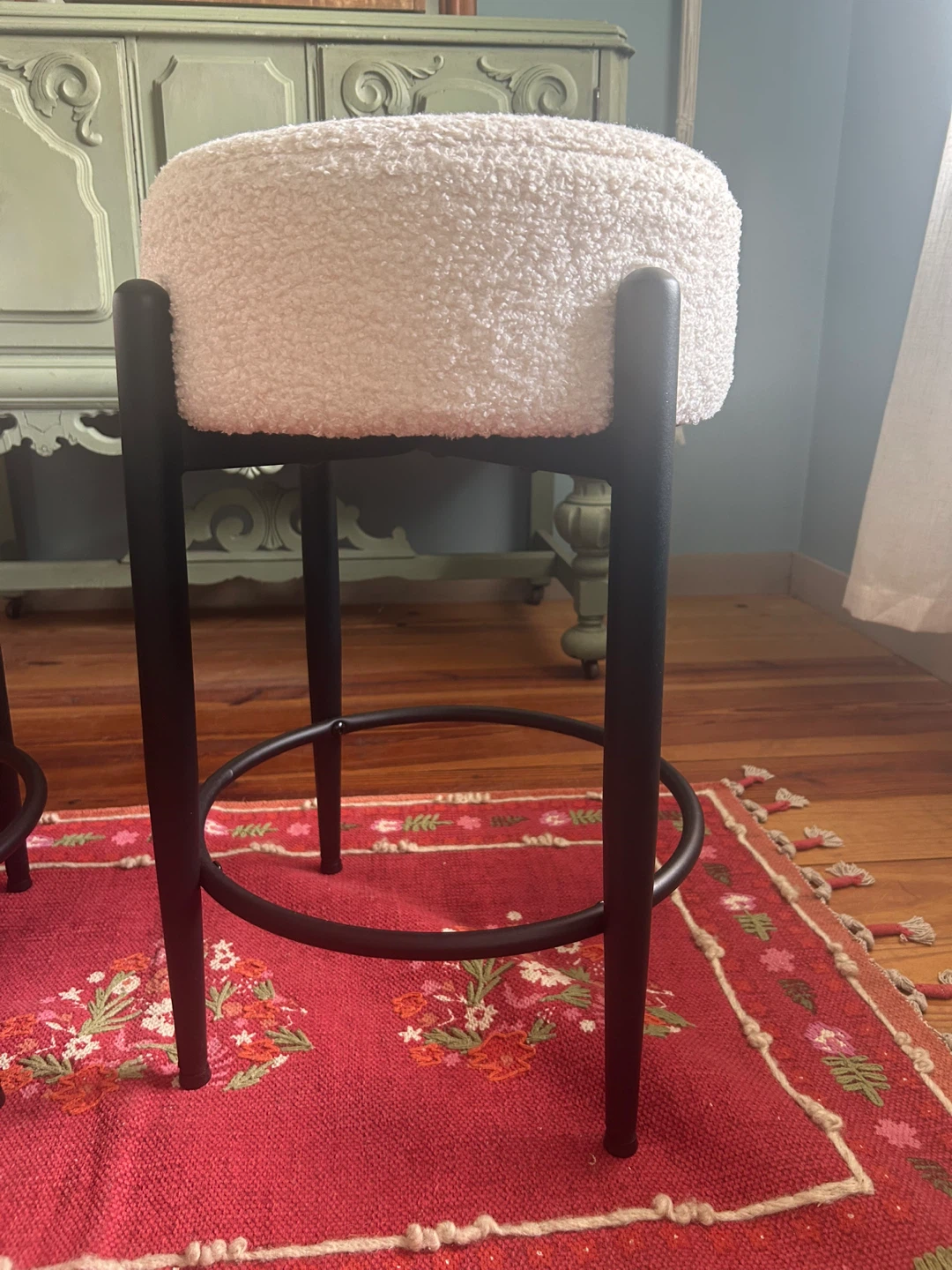 COLAMY Modern Bar Stools Set of 2 Cream Sherpa Counter Height - photo 2