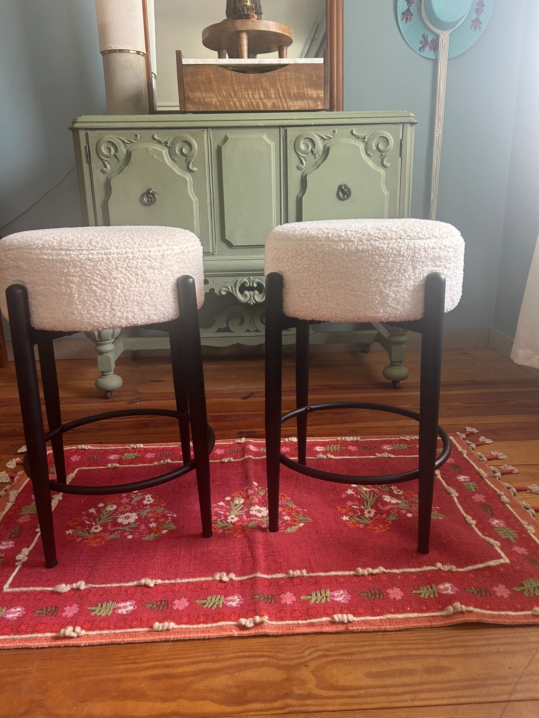 COLAMY Modern Bar Stools Set of 2 Cream Sherpa Counter Height - photo 3