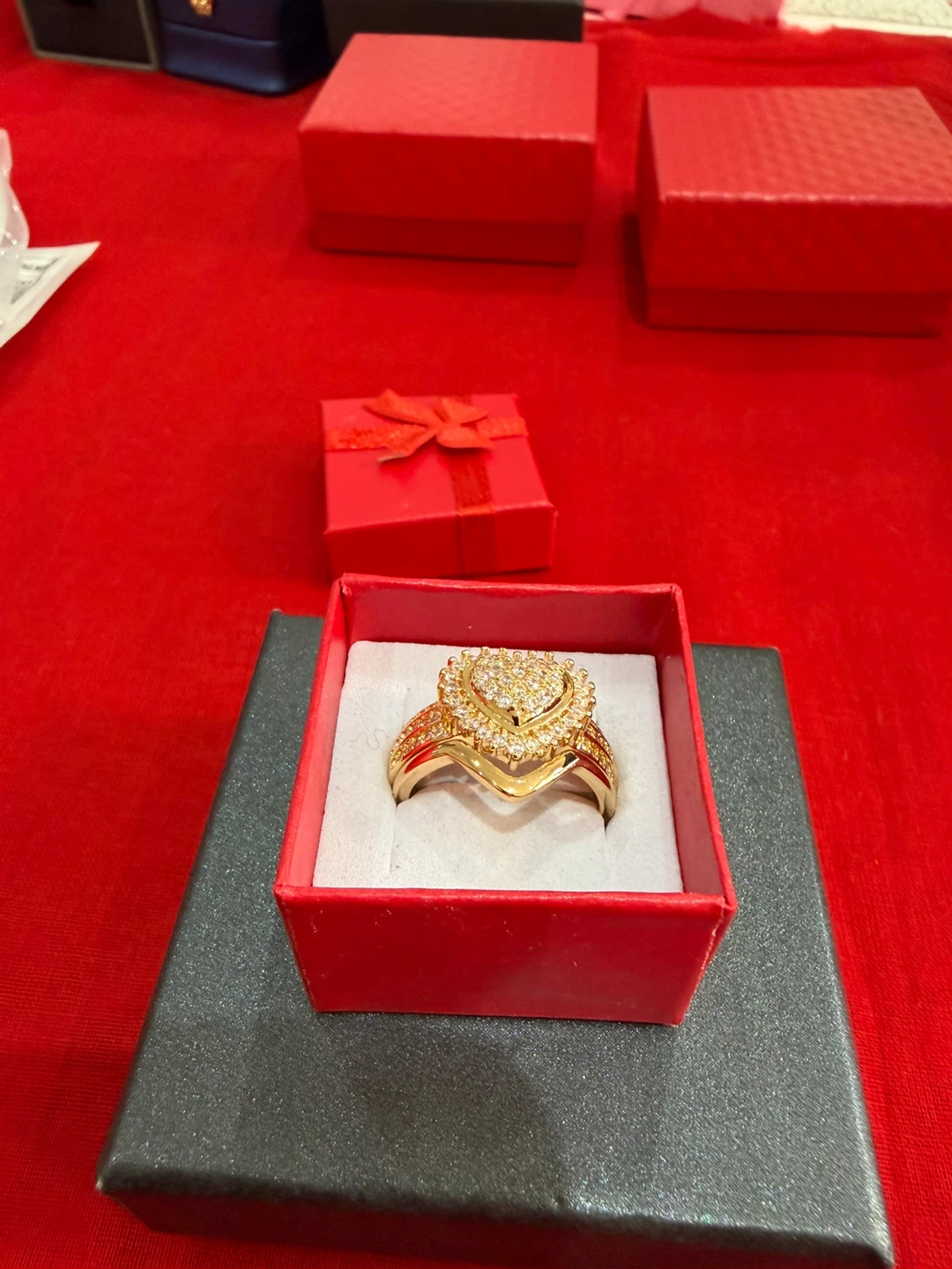 Gold Heart Ring with Diamonds - photo 4