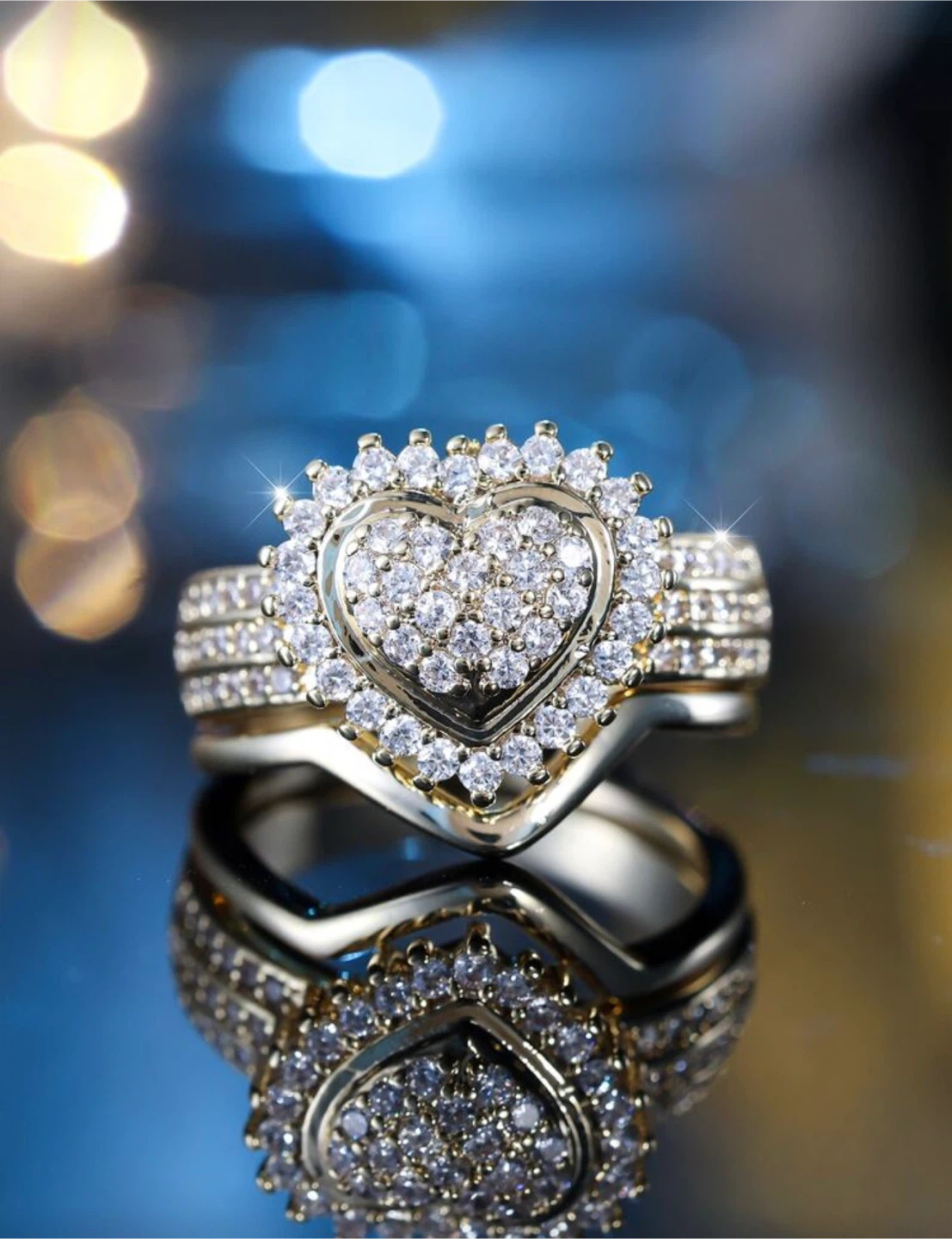 Gold Heart Ring with Diamonds - photo 2