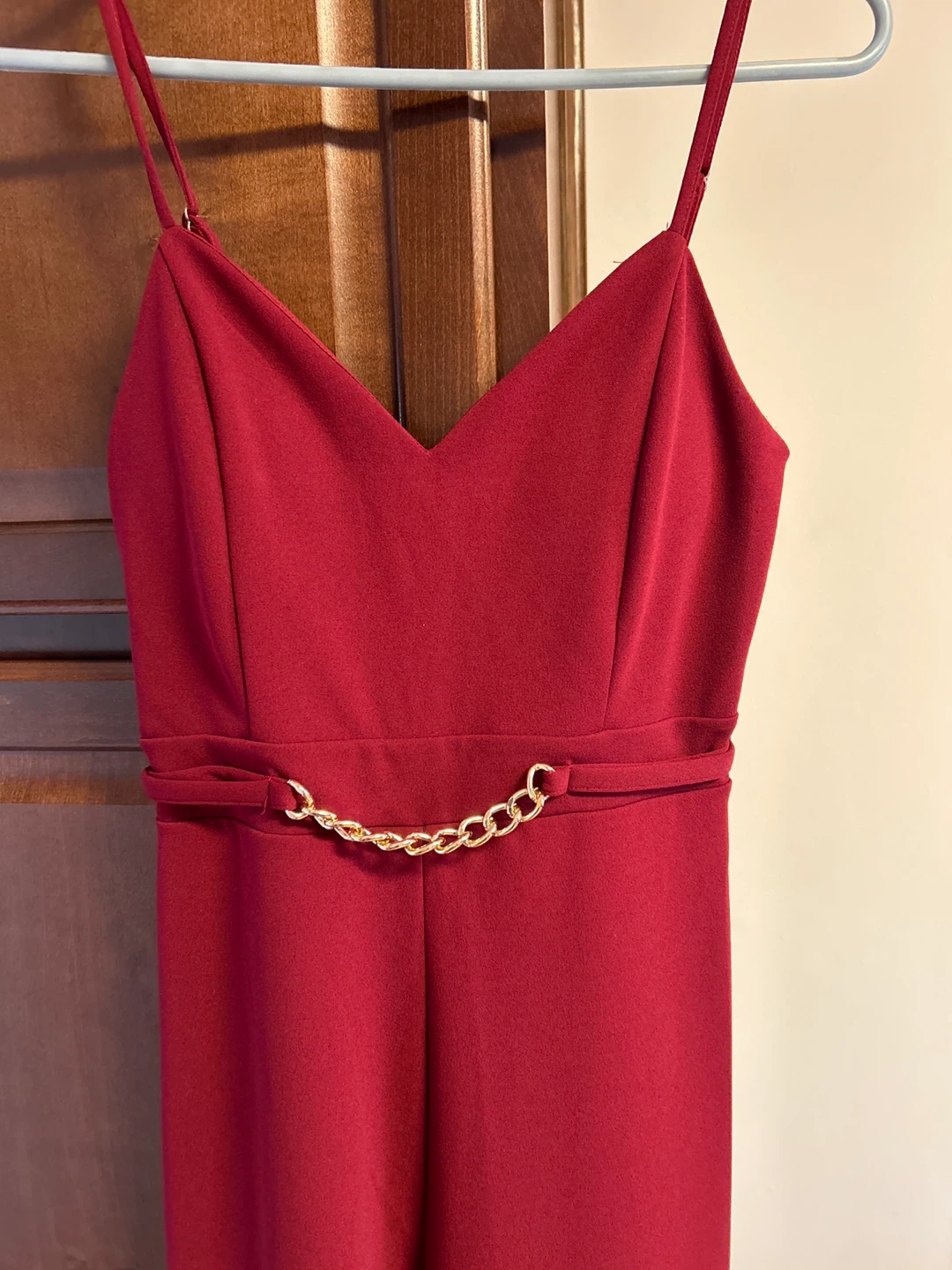Maroon Jumpsuit with Gold Chain Belt - photo 2