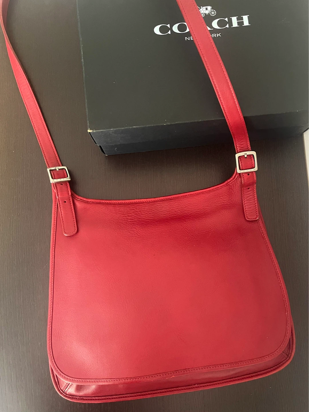 Vintage Coach Red Glovetanned Leather Hippie Flap Crossbody Bag