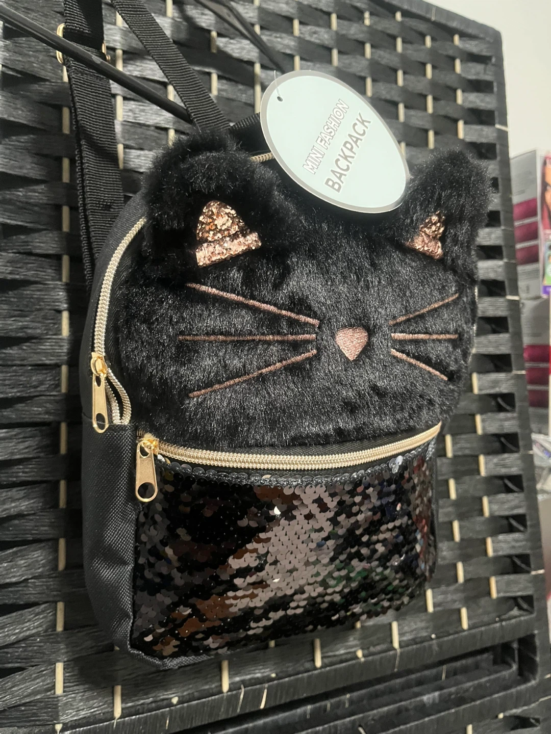 Black Cat Mini Backpack with Sequins - photo 2