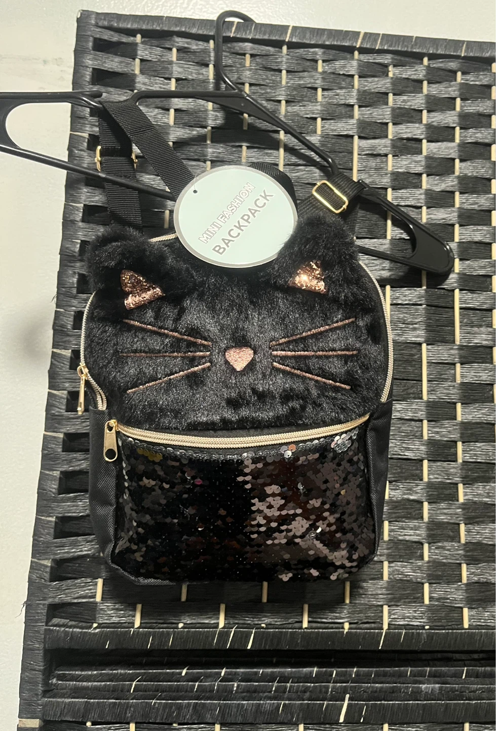 Black Cat Mini Backpack with Sequins