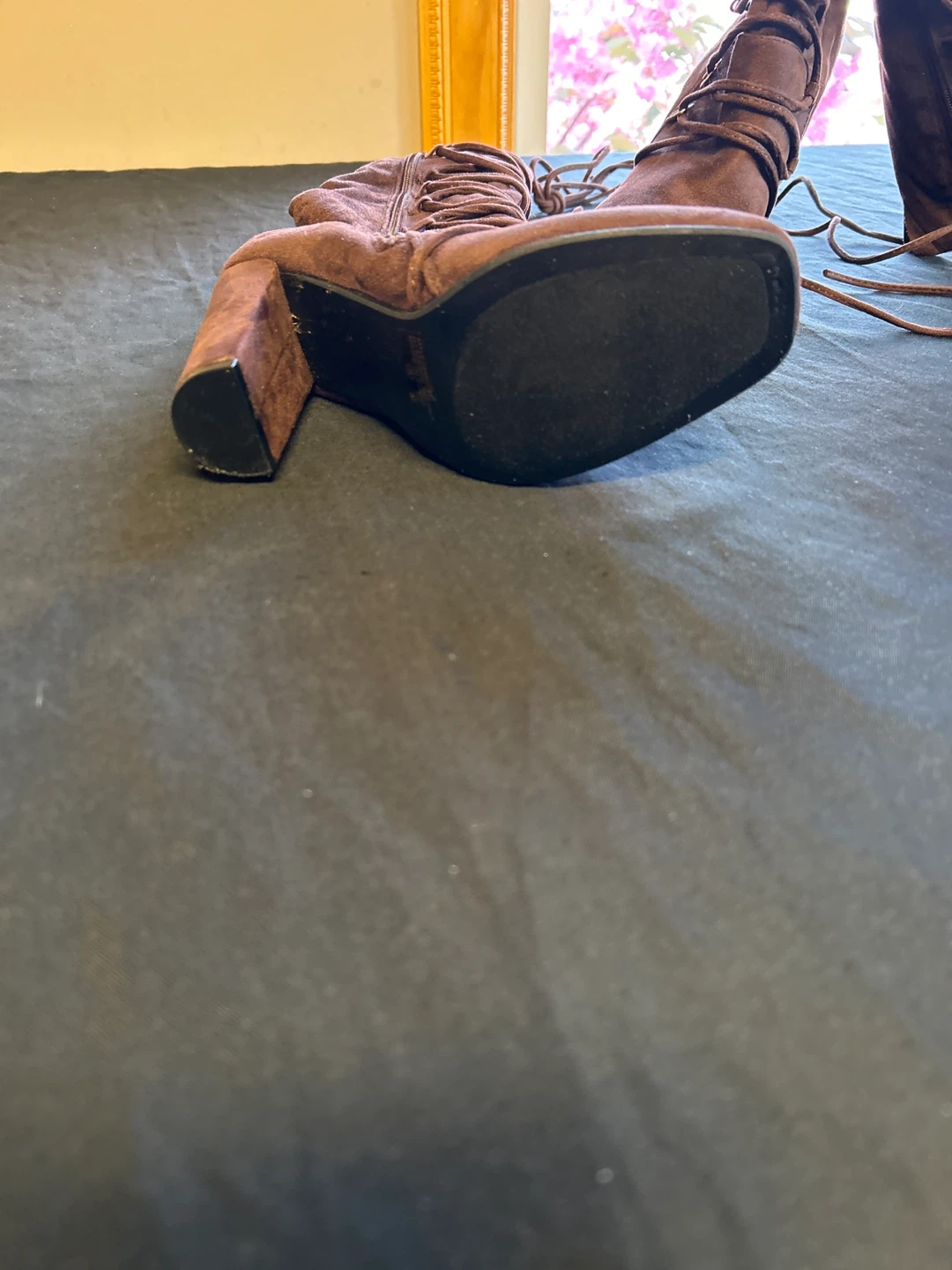 Brown Suede Lace-Up High Heel Boots - photo 4