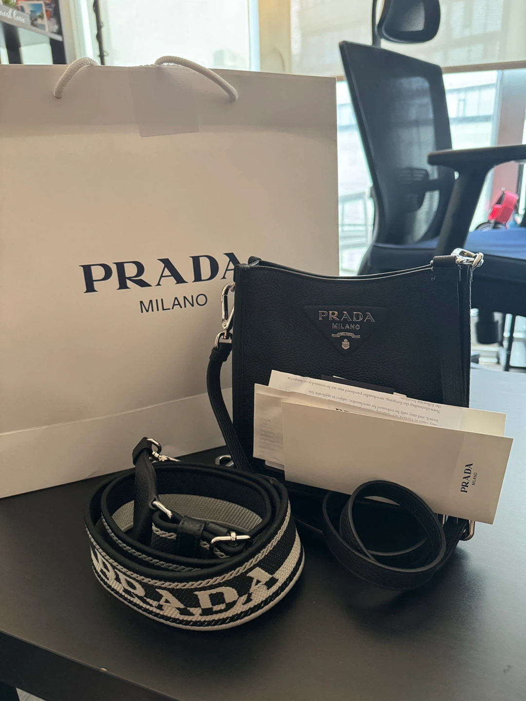 Prada Black Leather Crossbody Bag with Reversible Strap - photo 2