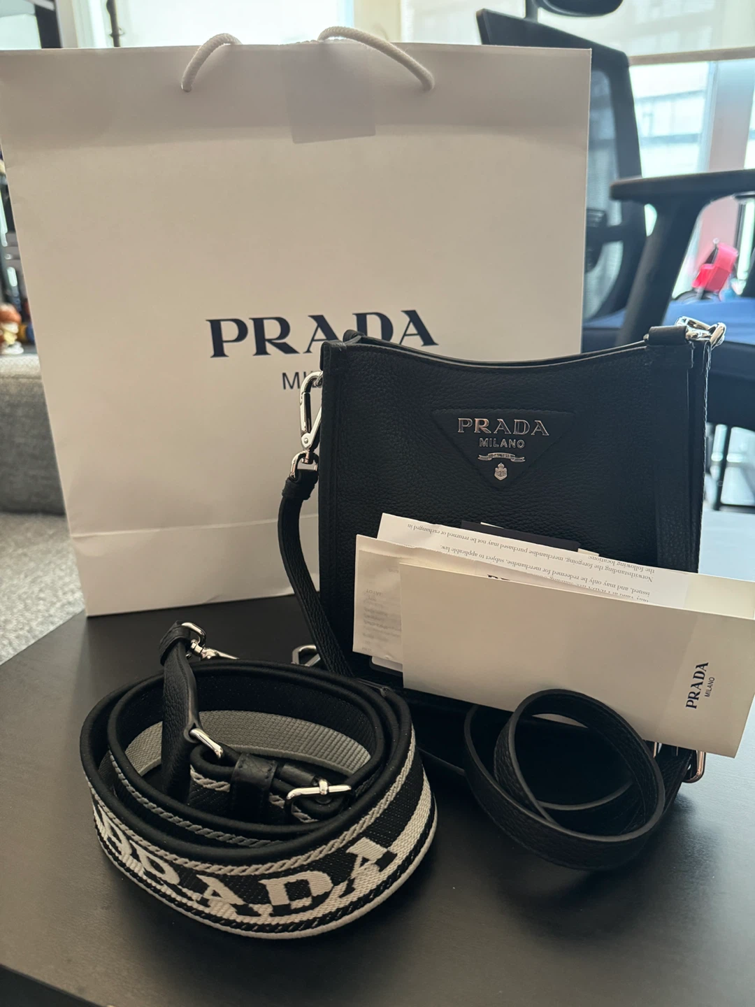 Prada Black Leather Crossbody Bag with Reversible Strap - photo 4