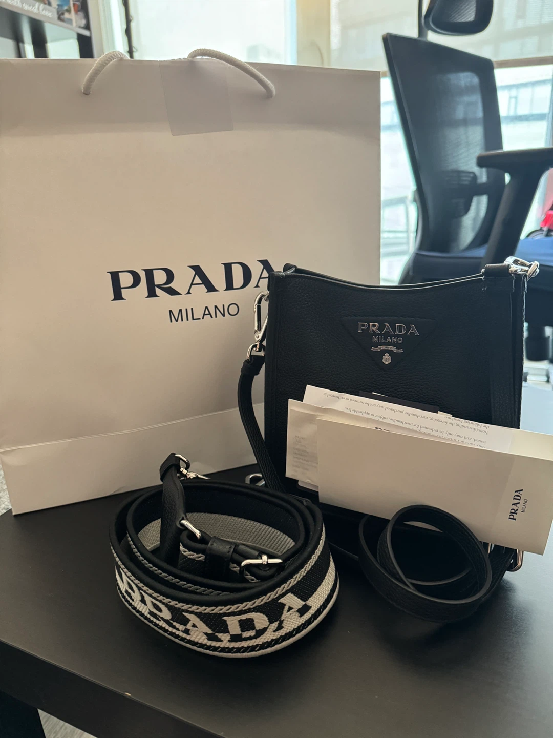 Prada Black Leather Crossbody Bag with Reversible Strap - photo 3